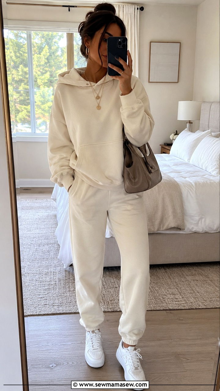 Hoodie and joggers with gold jewelry - 30 Hoodie and joggers outfit ideas