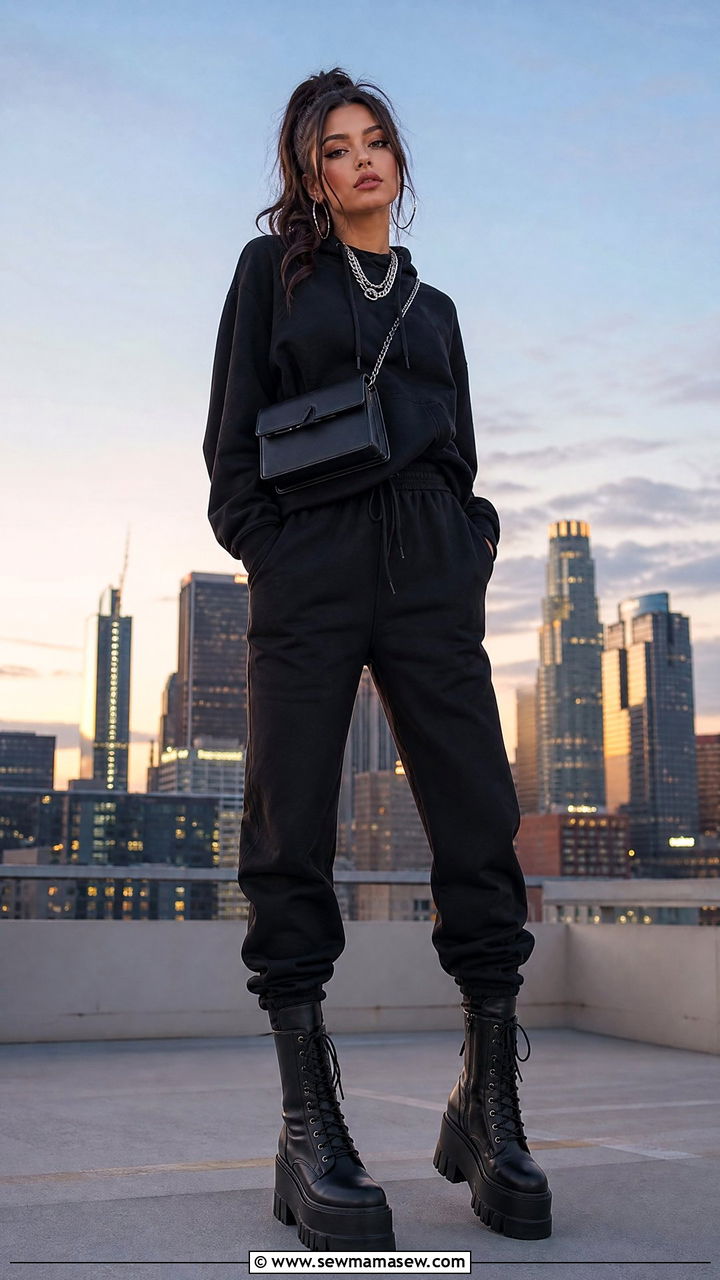 Hoodie and joggers with platform boots - 30 Hoodie and joggers outfit ideas