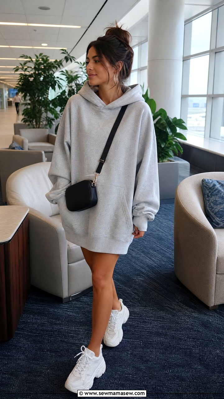 Hoodie dress with chunky platform sneakers - 35 Miami airport outfit ideas