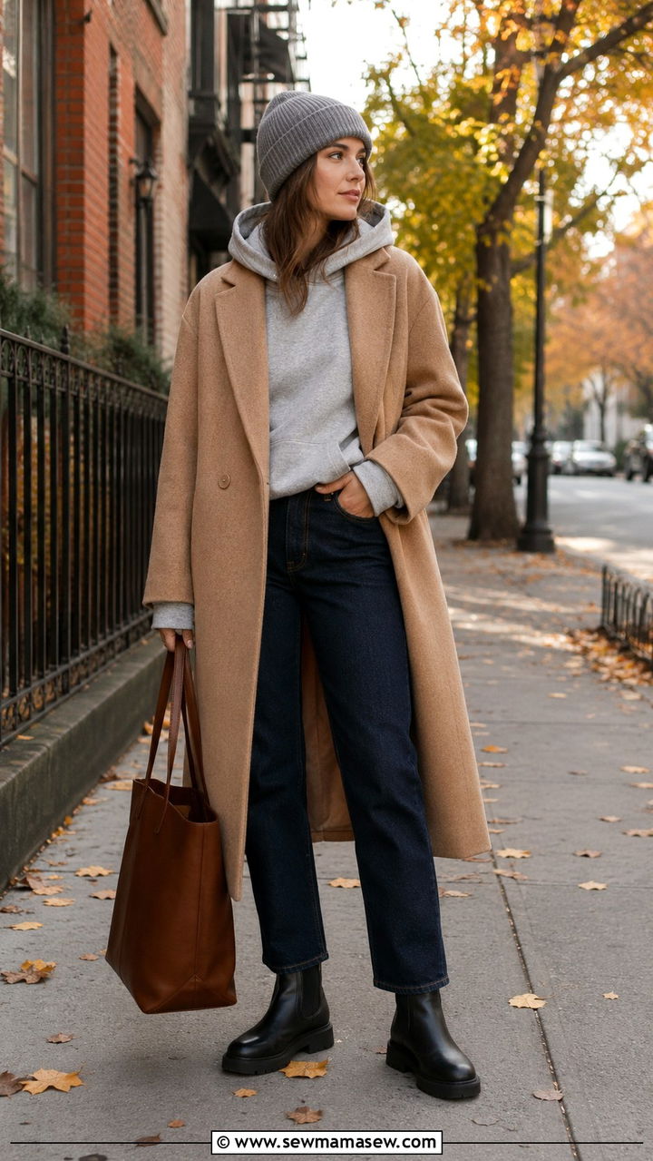 Hoodie under wool coat outfit - 20 Stylist outfit ideas