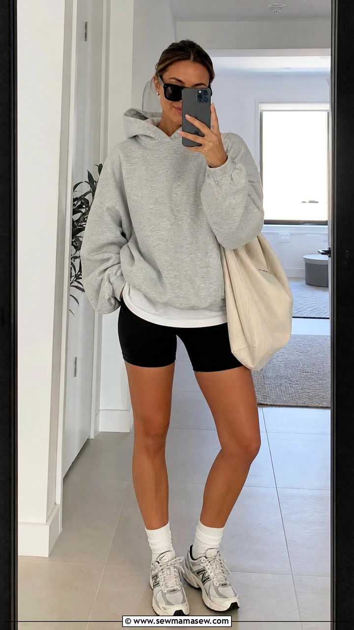 Hoodie with Biker Shorts - 25 fashion inspo outfits for women