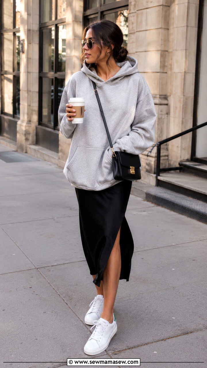 Hoodie with Slip Dress and White Sneakers - 30 Spring outfits with white sneakers