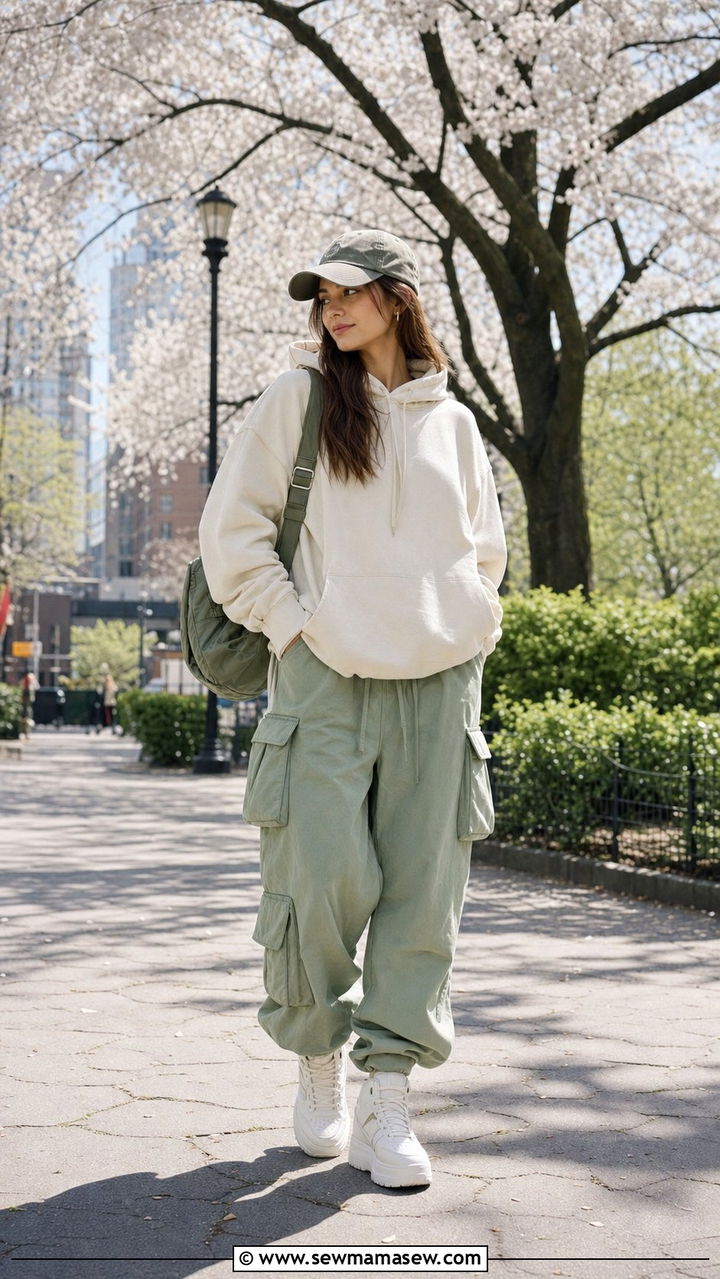 Hoodie with cargo pants and chunky sneakers - 25 spring cargo pants outfit ideas