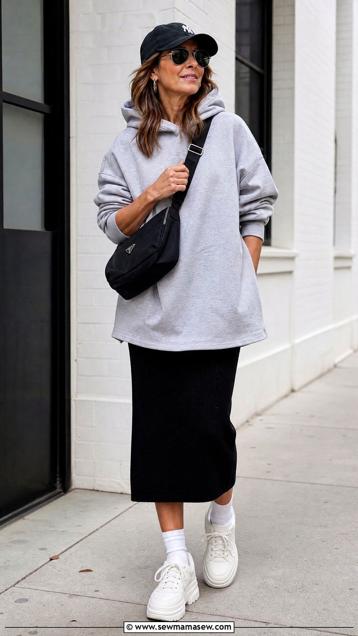 Hoodie with midi skirt - 25 How to style a midi skirt over 40