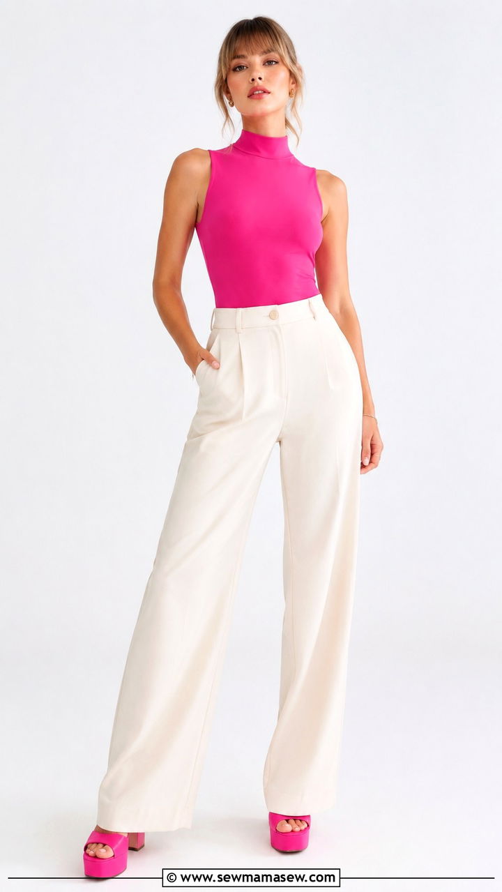 Hot Pink Bodysuit With Wide Leg Trousers And Platform Heels - 30 Taylor Swift concert outfit ideas