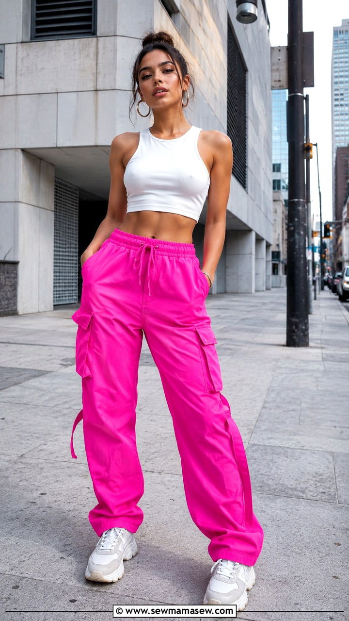 Hot Pink Cargo Pants Street Style Outfit - 30 Hot pink outfit ideas