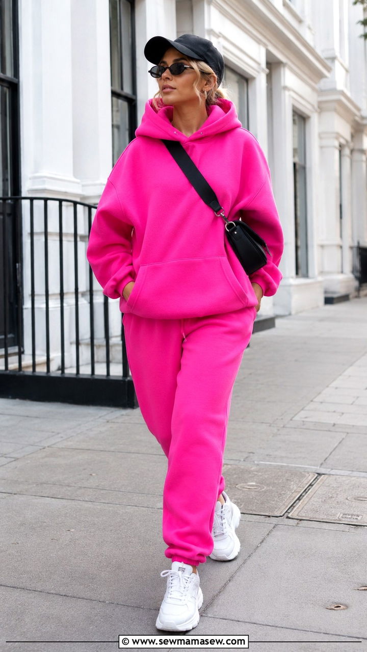 Hot Pink Fleece Sweatsuit Outfit - 20 Pink loungewear set outfit ideas