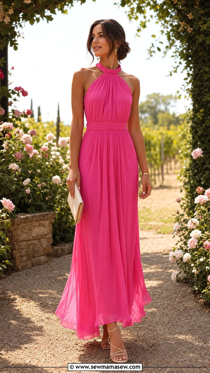 Hot Pink Maxi Dress Spring Outfit - 25 spring colorful outfit ideas