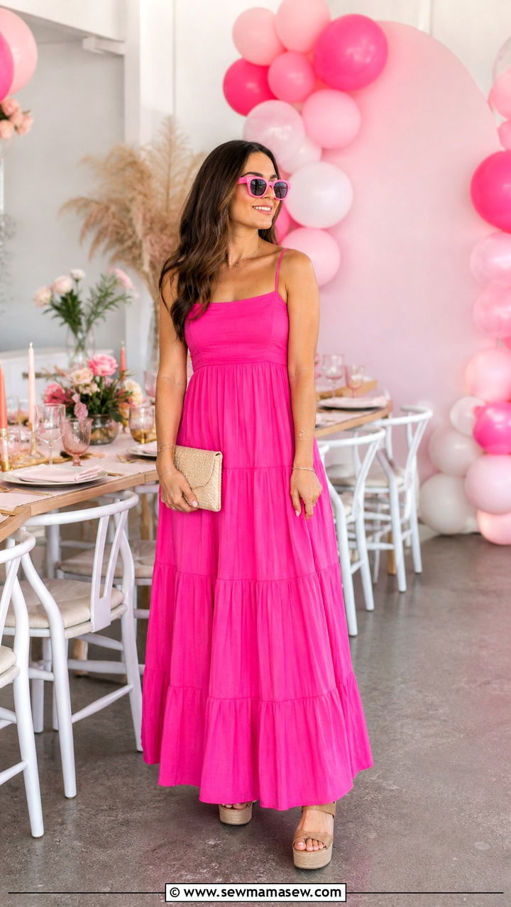 Hot Pink Maxi Dress With Platform Sandals - 40 Brunch outfit ideas