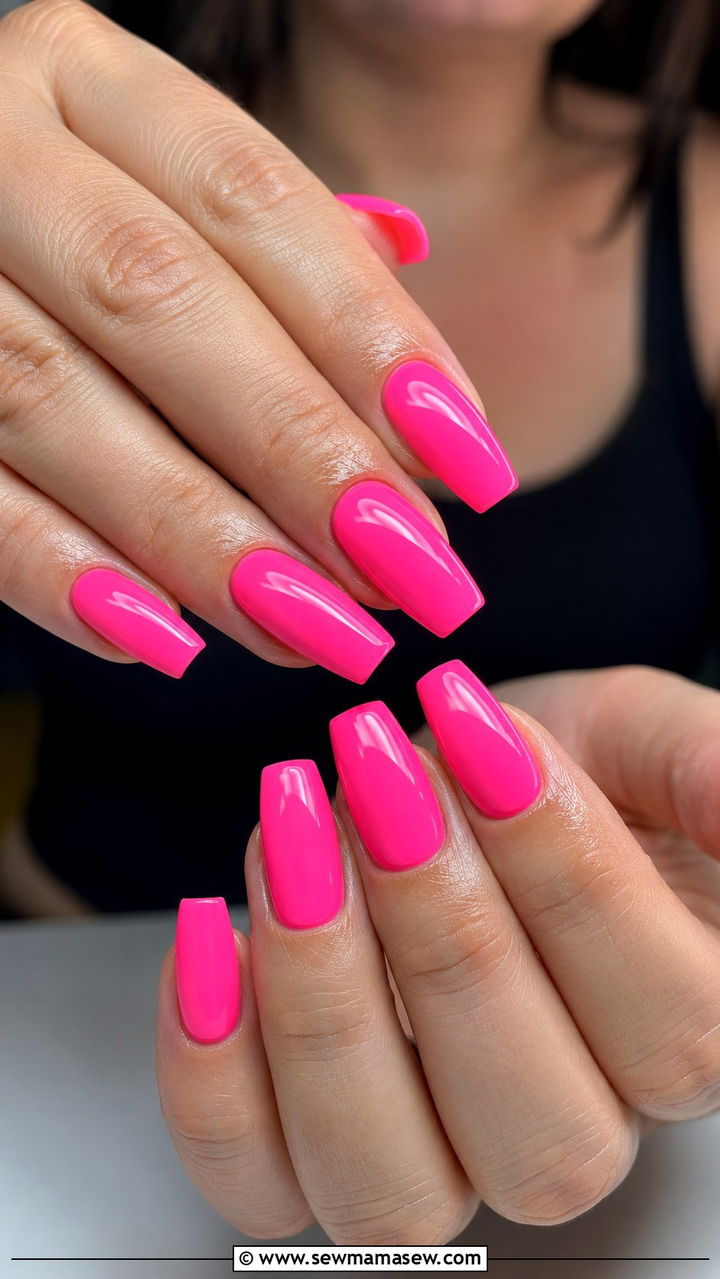 Hot Pink Neon Gel Nails - 50 gel polish