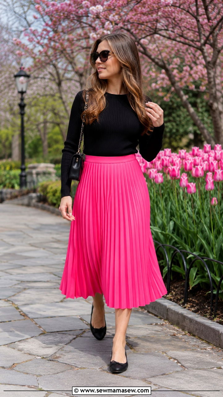 Hot Pink Pleated Skirt Outfit - 30 Hot pink outfit ideas