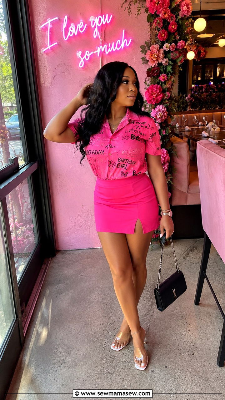 Hot Pink Printed Top With Fuchsia Mini Skirt - 25 birthday outfits Pinterest