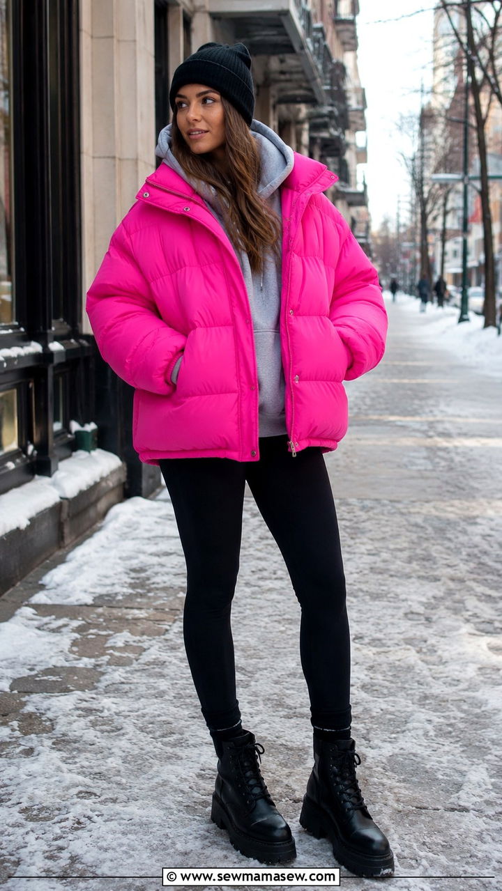 Hot Pink Puffer Jacket Winter Outfit - 30 Hot pink outfit ideas
