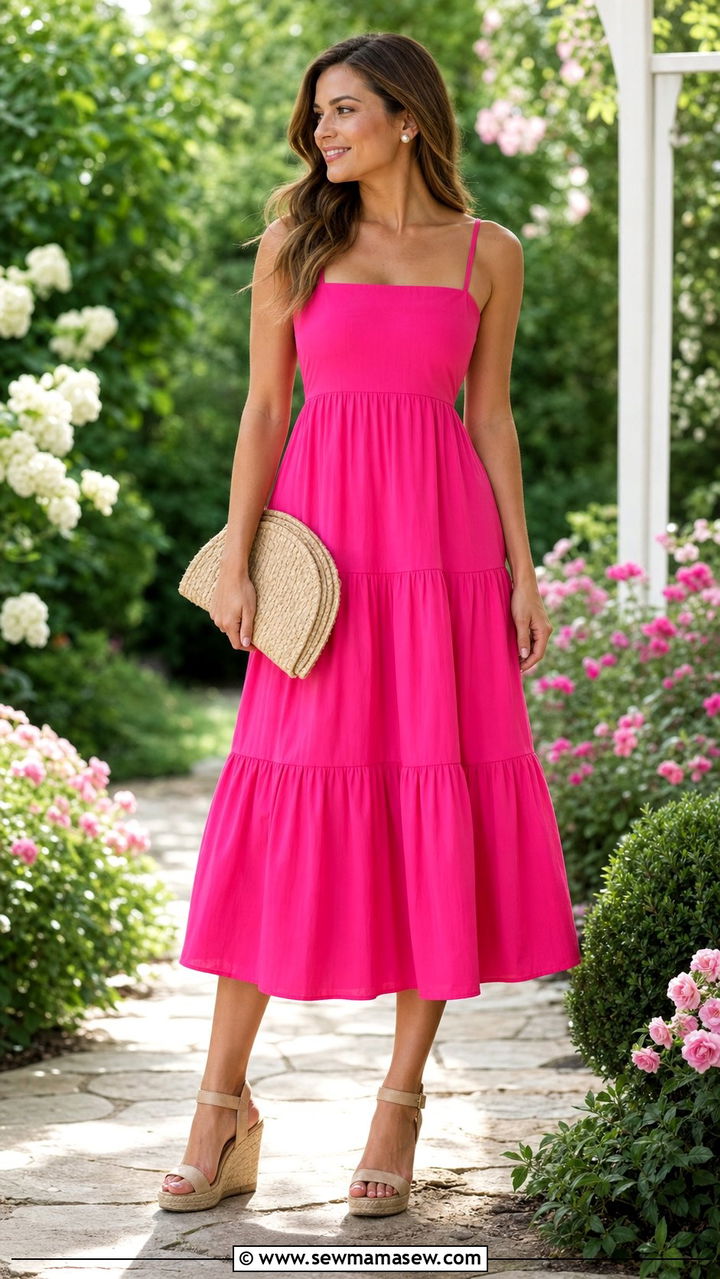 Hot Pink Sundress and Espadrille Wedges - 25 summer hot pink outfit ideas