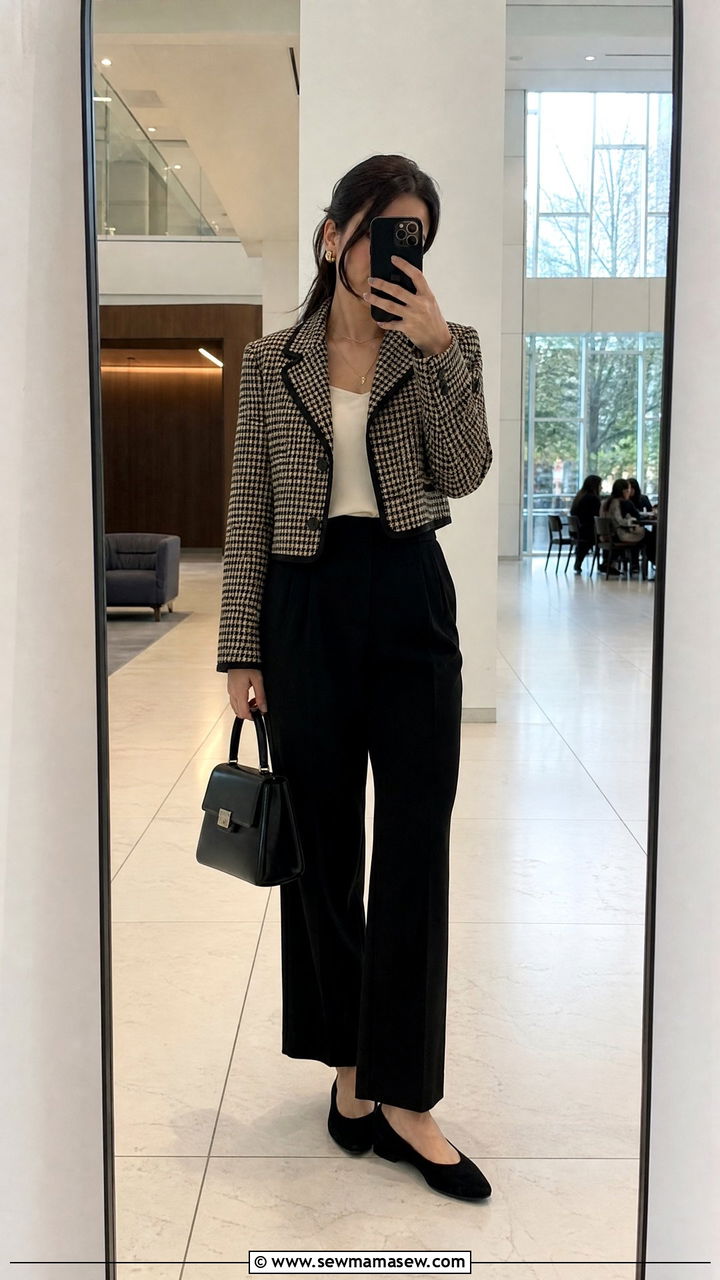 Houndstooth Blazer And Black Trousers Outfit - 25 light academia outfits 2026