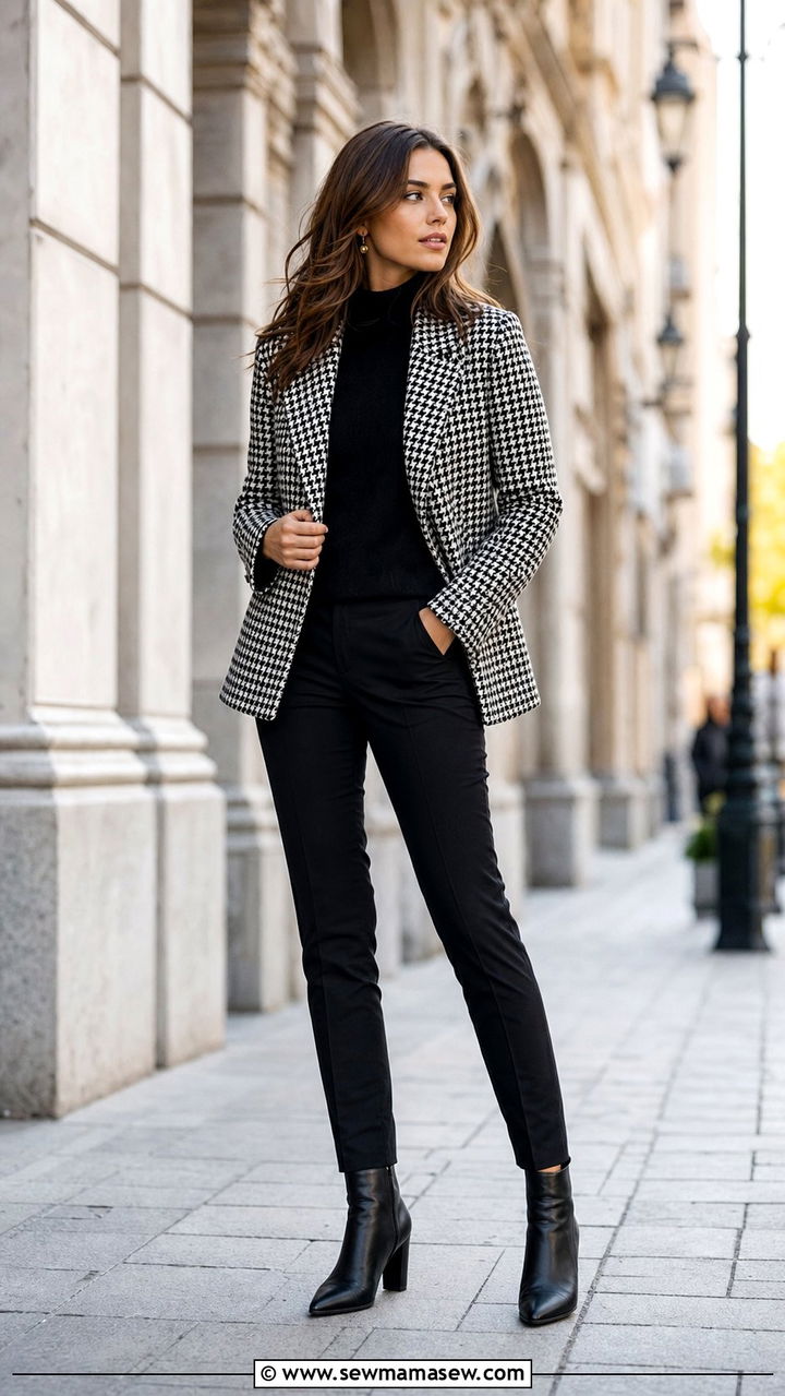 Houndstooth Blazer With Black Pants Outfit - 35 blazer outfits aesthetic