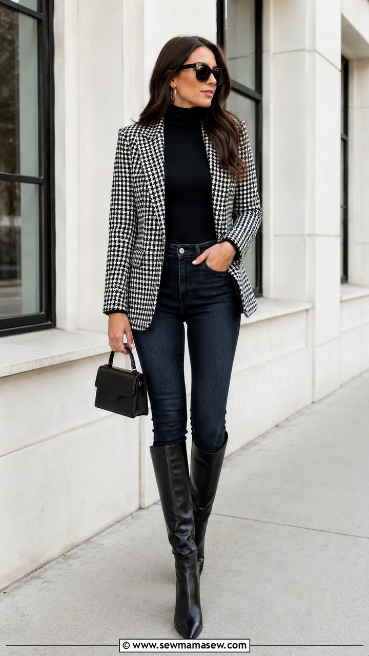 Houndstooth Blazer with Skinny Jeans Outfit - 30 Skinny jeans outfit ideas with a blazer