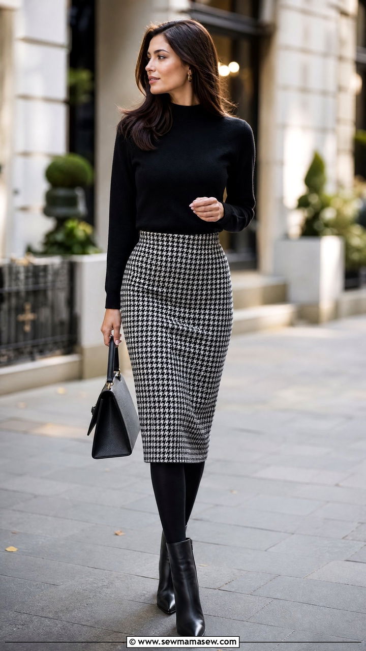 Houndstooth Skirt With Cashmere Sweater Outfit - 30 Client meeting outfit ideas