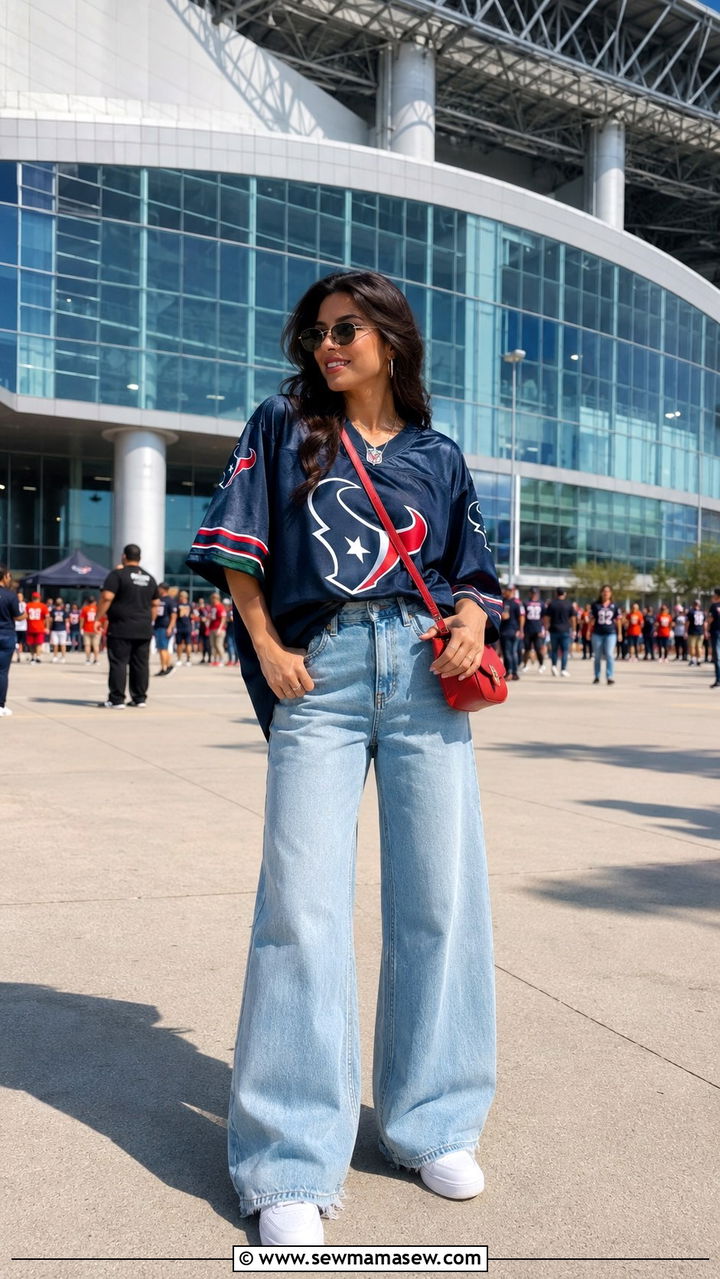 Houston Texans Jersey With Wide Leg Jeans - 20 Gameday outfit ideas Texas