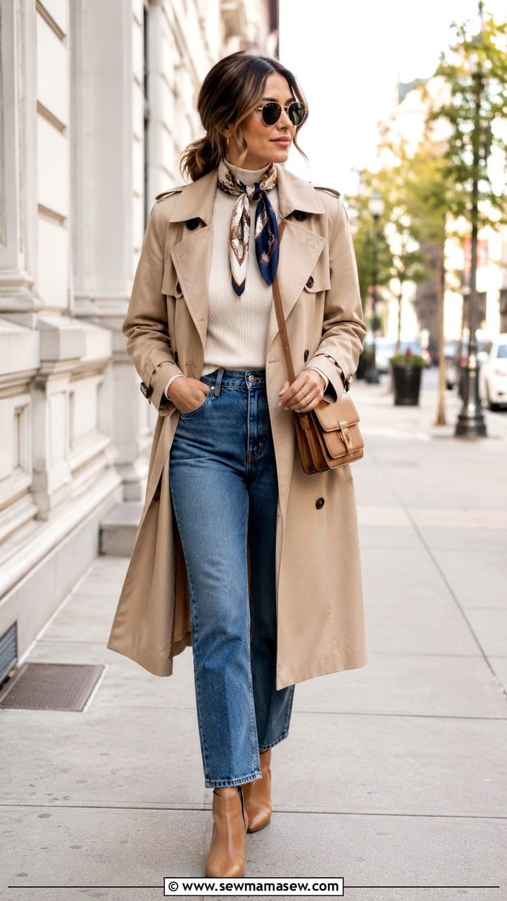 How to Style a Silk Scarf with a Trench Coat - 30 How to style a scarf