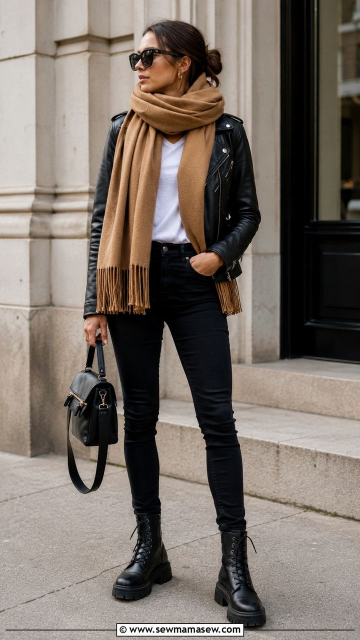 How to Style a Wool Scarf with a Leather Jacket - 30 How to style a scarf