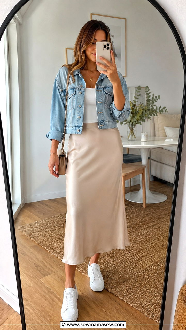 How to style a denim jacket with a midi skirt - 30 how to style jacket outfits
