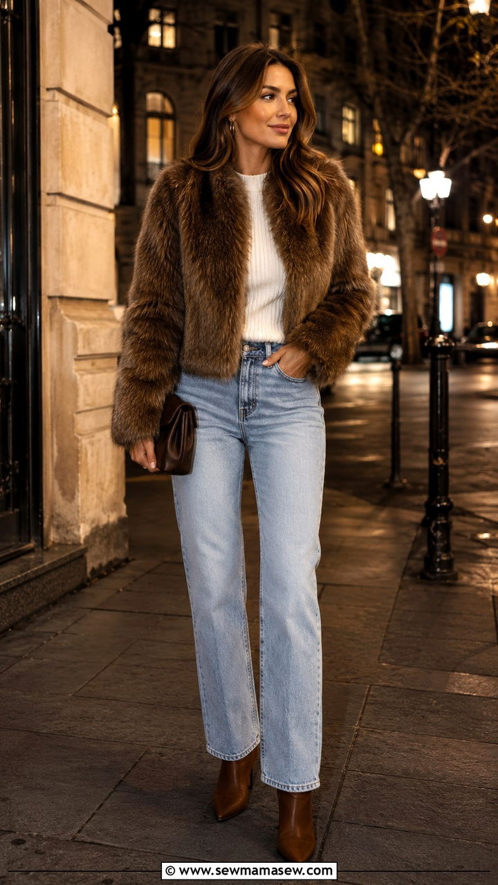 How to style a faux fur jacket with straight leg jeans - 30 how to style jacket outfits