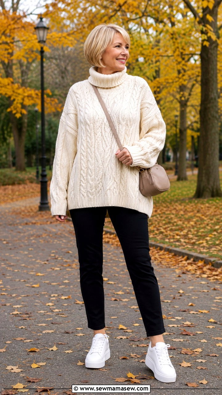 How to style white sneakers with a chunky knit and slim pants - 20 How to style white sneakers over 50