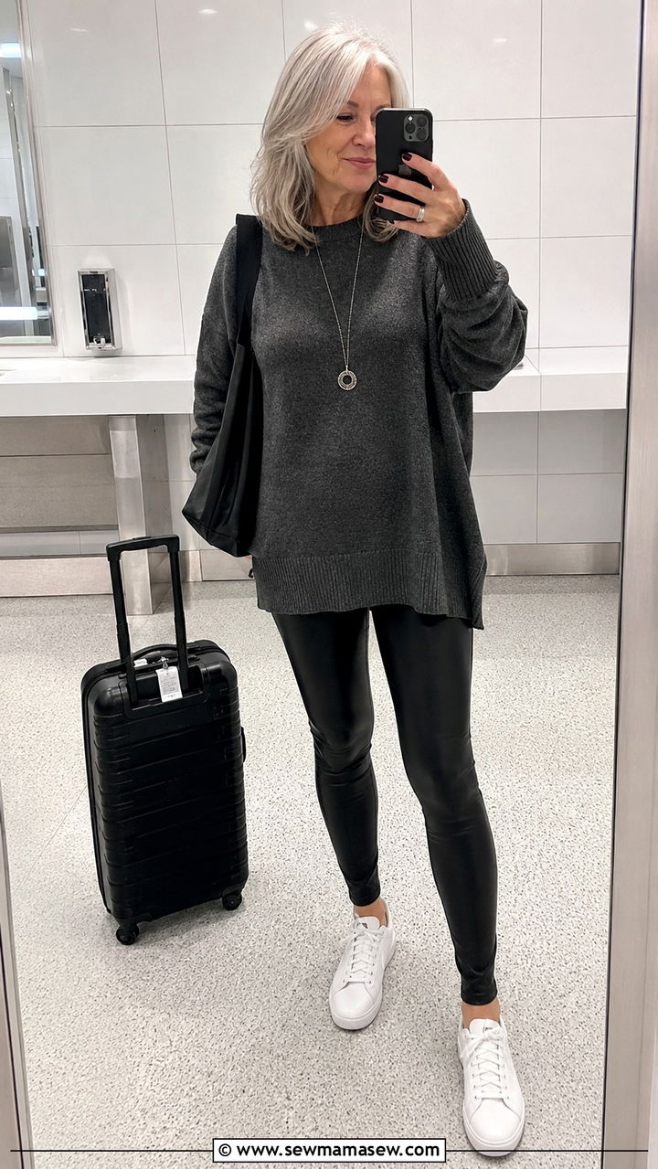 How to style white sneakers with a sweater and coated leggings - 20 How to style white sneakers over 50