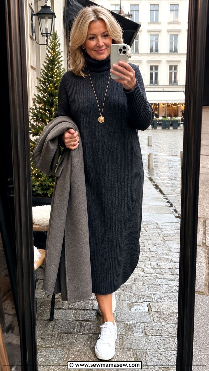 How to style white sneakers with a sweater dress - 20 How to style white sneakers over 50
