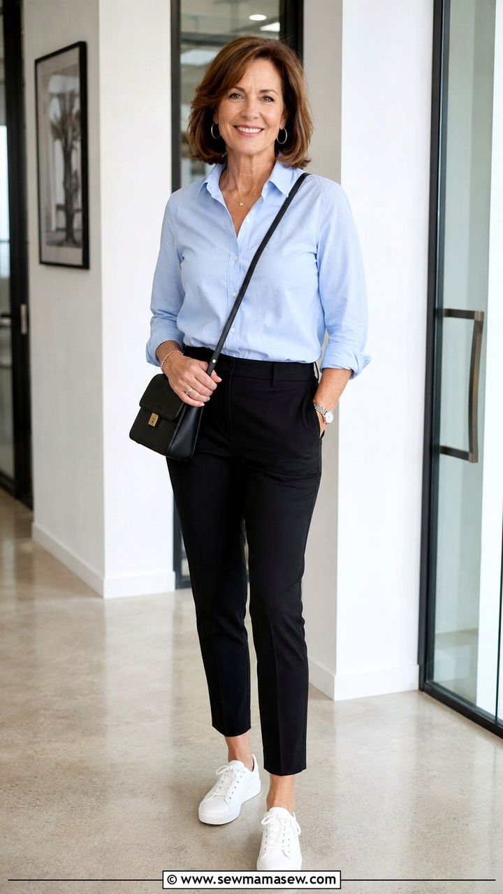 How to style white sneakers with cropped pants and a button down - 20 How to style white sneakers over 50