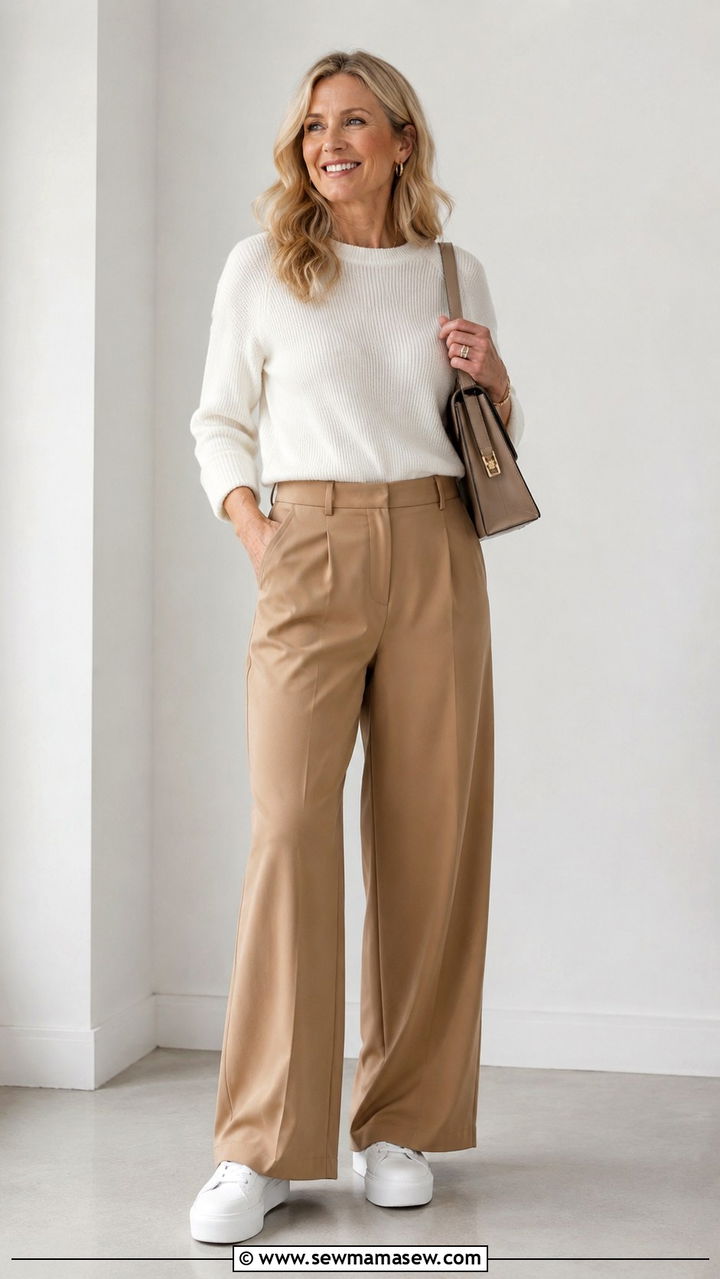 How to style white sneakers with wide leg trousers - 20 How to style white sneakers over 50