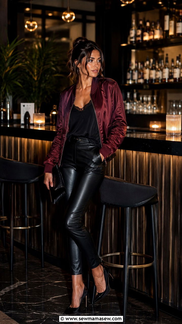 How to wear a satin bomber with faux leather pants - 30 how to style jacket outfits