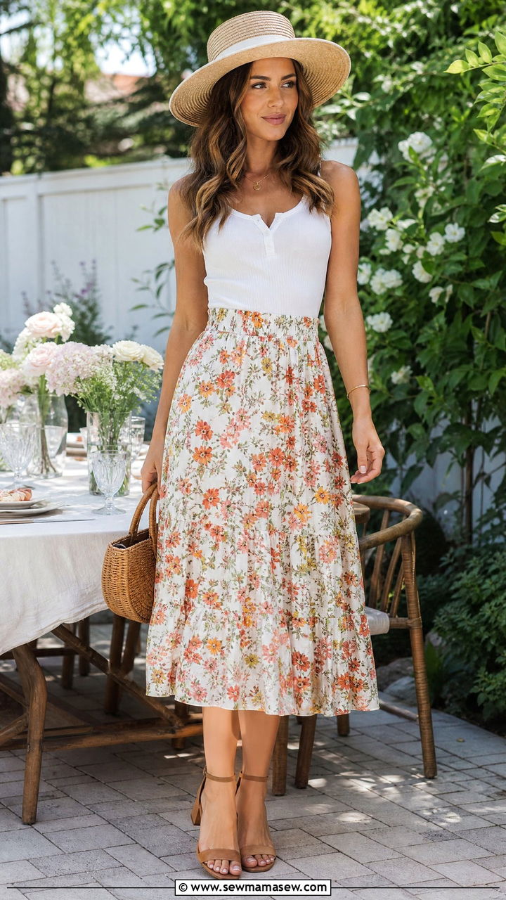 How to wear a wide brim hat with a floral midi skirt and tank - 25 How to style a wide brim hat
