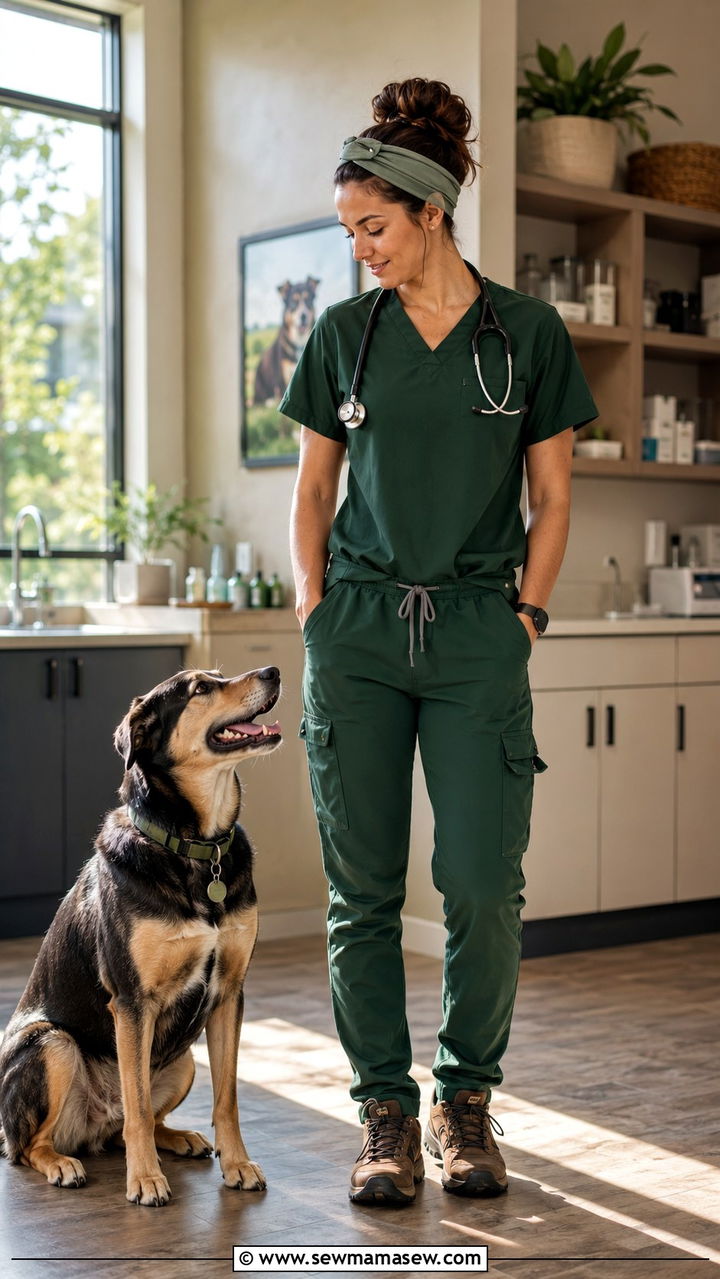 Hunter Green Scrubs With Hiking Sneakers - 25 Veterinarian outfit ideas