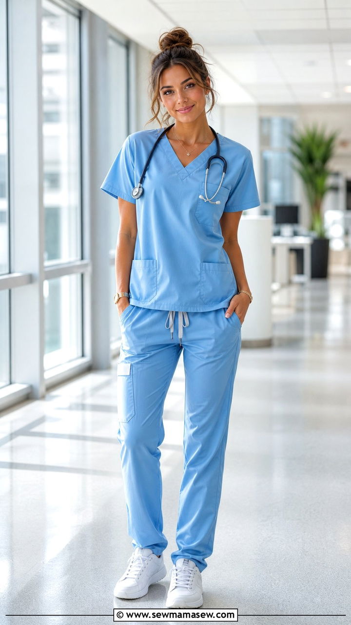 Ice Blue Scrub Set With Silver Accessories - 25 Summer nurse outfits