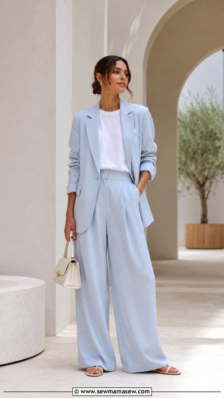 Ice blue color drenched relaxed suit - 20 Summer wardrobe essentials 2026