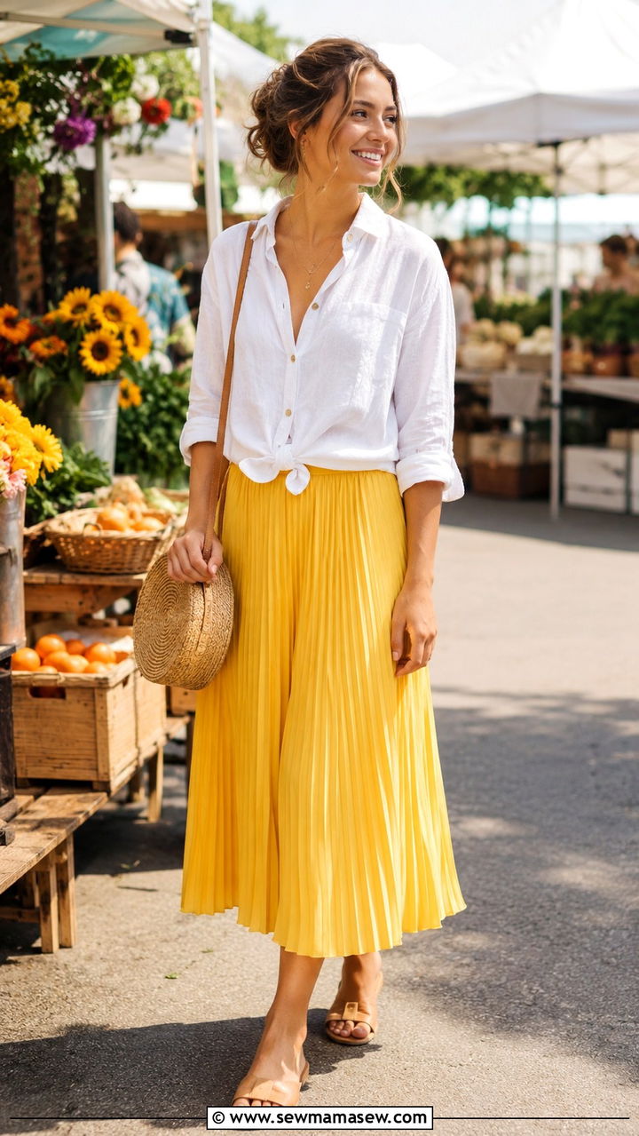 Illuminating Yellow Midi Skirt Outfit - 30 Pantone color of the year outfit ideas