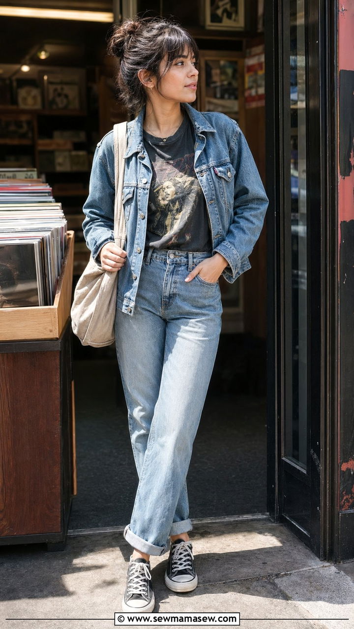 Indie Graphic Band Tee and Relaxed Mom Jeans Outfit - 35 aesthetic outfits