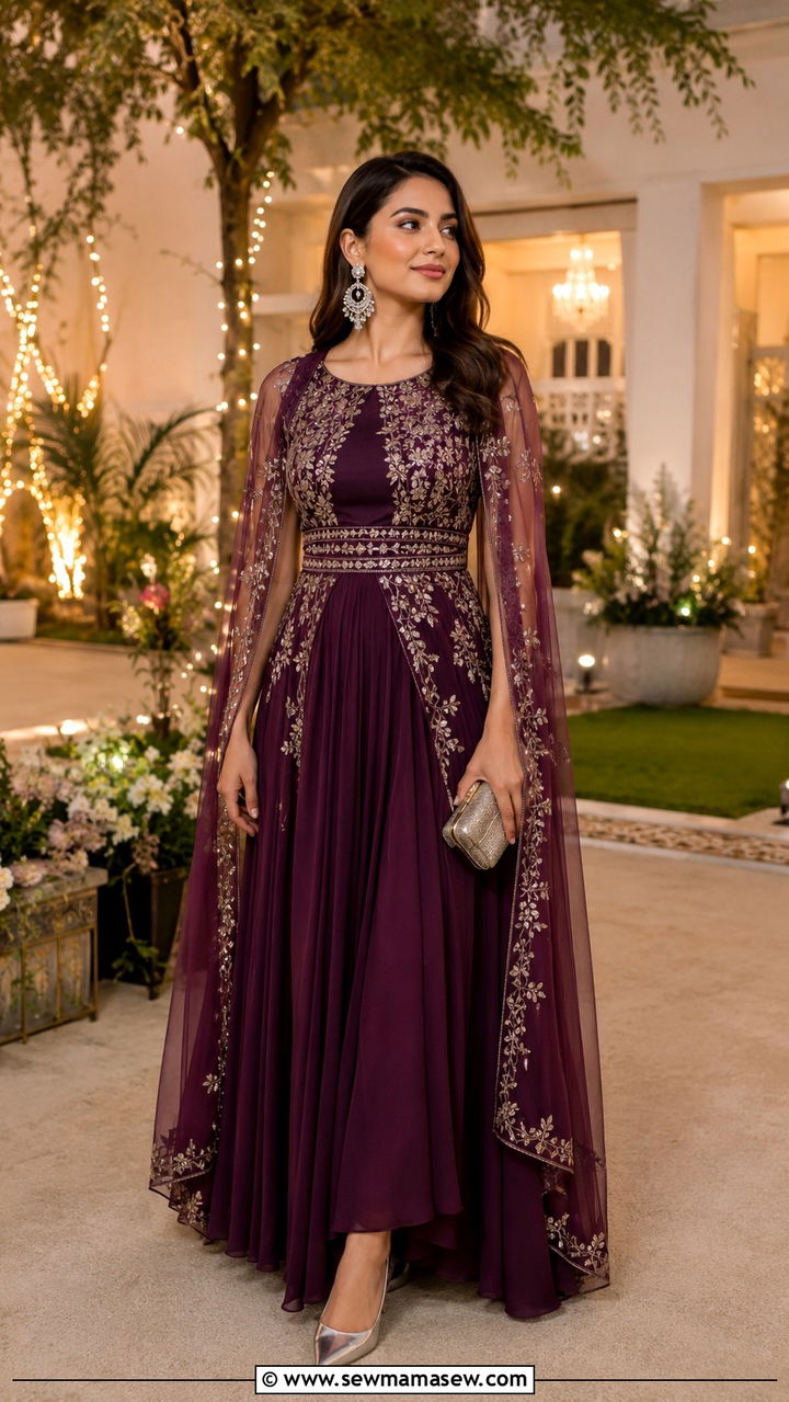 Indo Western Gown With Cape Detail - 20 Wedding guest outfit ideas Barat ceremony