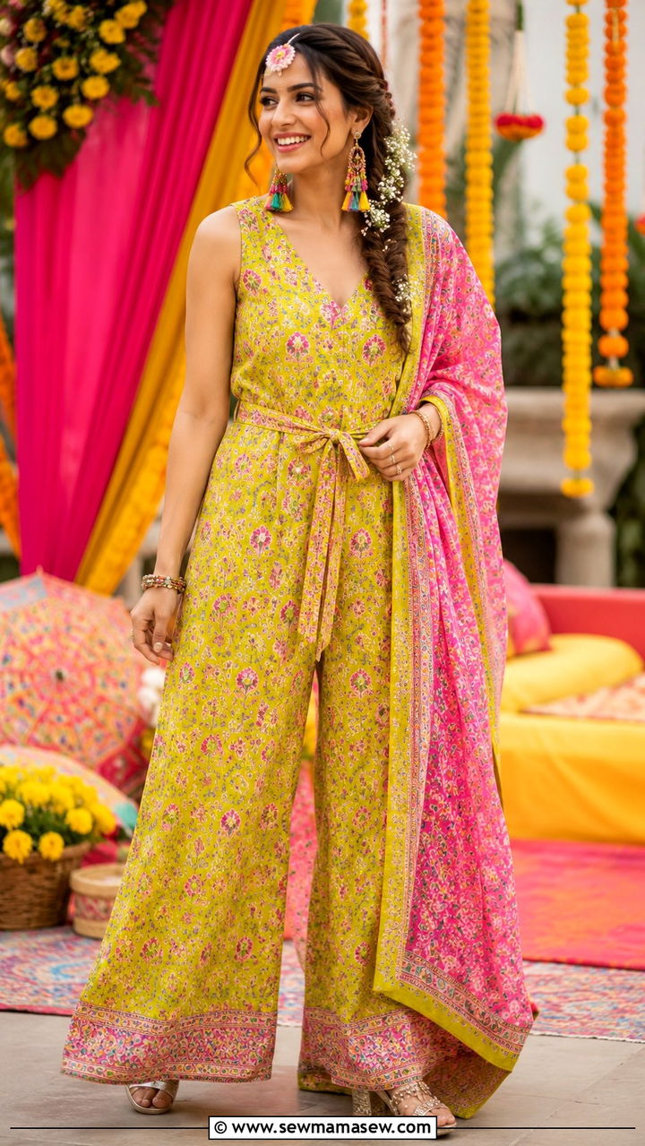 Indo Western Jumpsuit For Mehendi - 20 Wedding guest outfit ideas Indian wedding