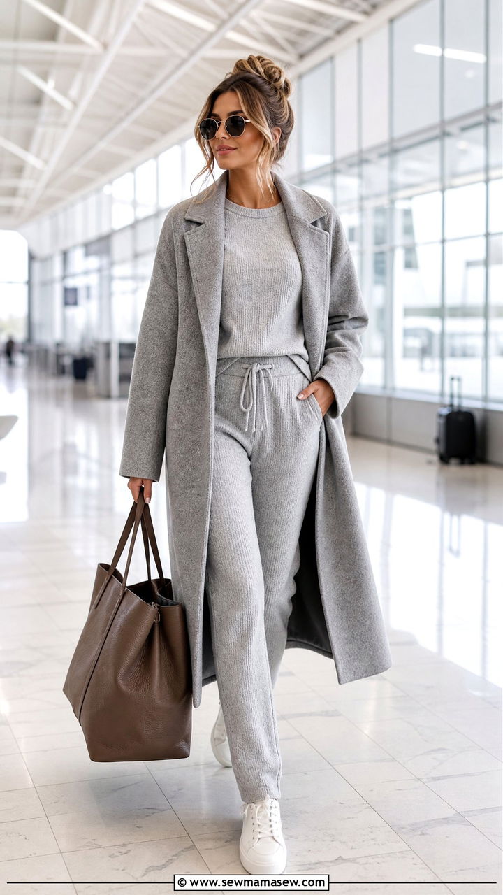 Interlaken Airport Travel Outfit with Matching Knit Set and Sneakers - 25 Interlaken outfit ideas