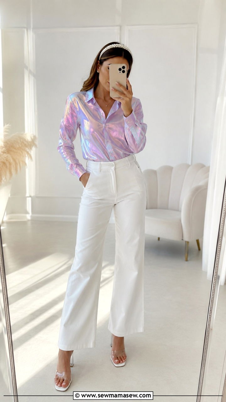 Iridescent Celestial Top with White Jeans - 30 celestial outfits inspo