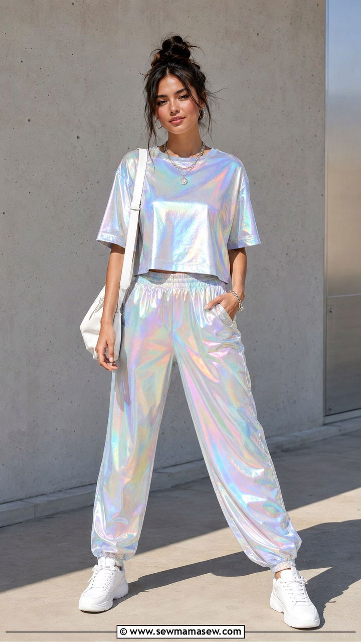 Iridescent Co Ord Set With White Sneakers - 30 celestial outfits 2026
