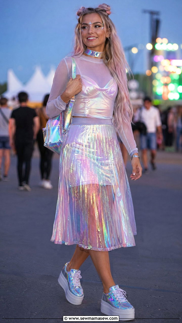 Iridescent Mesh Skirt and Sheer Top Fairy Outfit - 35 Fairycore outfit ideas