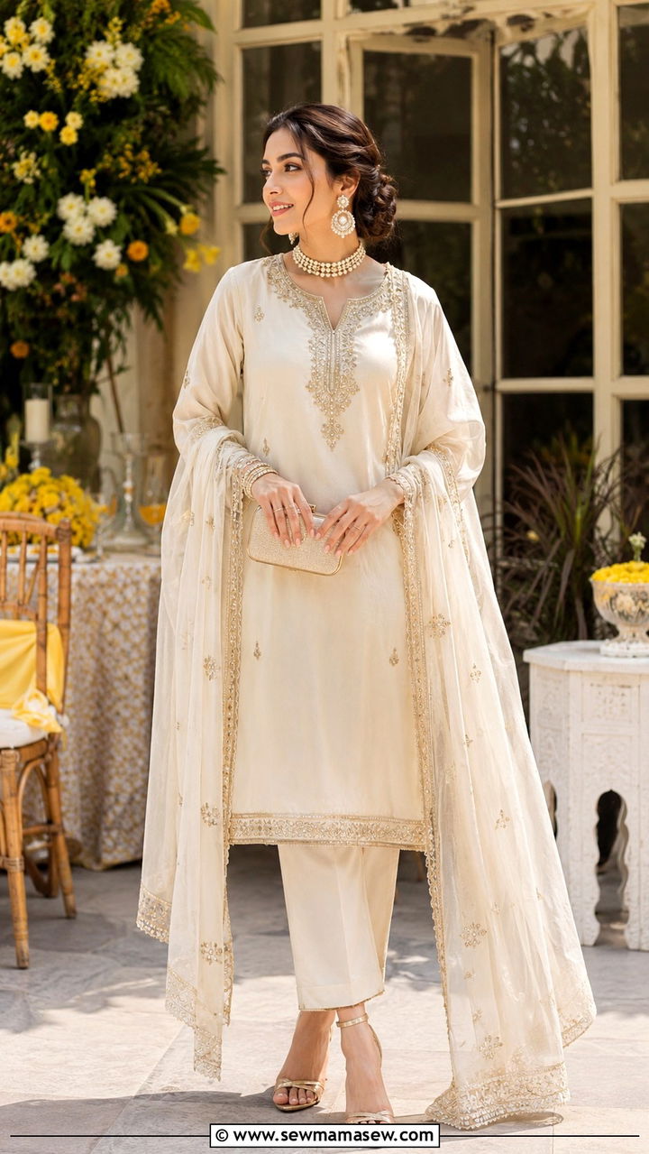 Ivory And Gold Tissue Silk Kurta Set - 30 Mehndi outfit ideas
