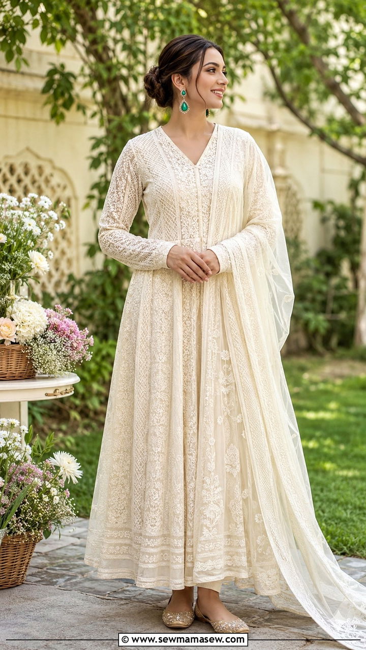 Ivory Chikankari Anarkali Outfit - 25 Mehndi outfit ideas 2026