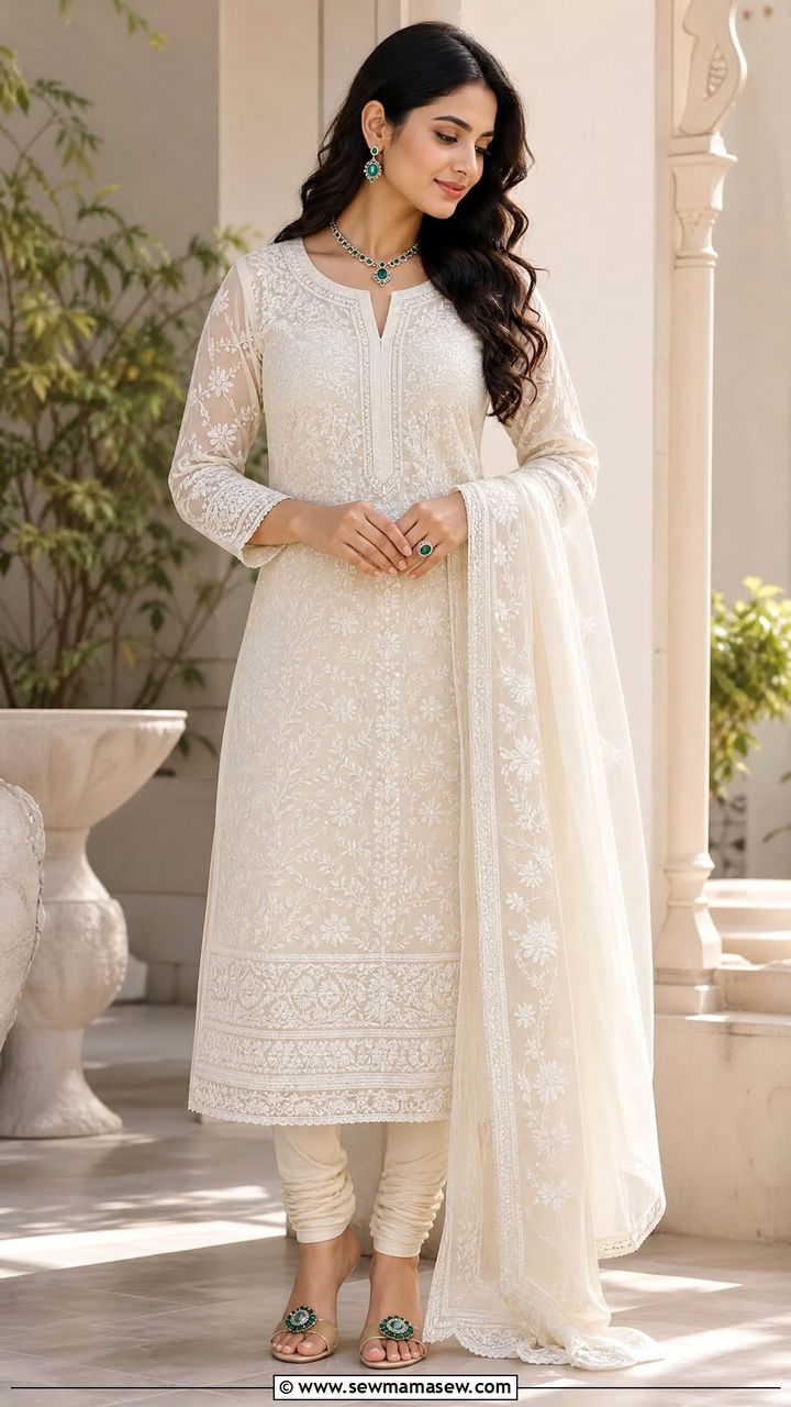 Ivory Chikankari Kurta Set for Karwa Chauth - 25 Karwa Chauth outfit ideas