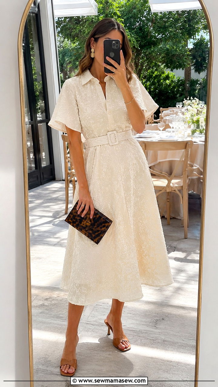 Ivory Jacquard Belted Dress Wedding Guest - 25 Wedding guest outfit ideas jacquard dress