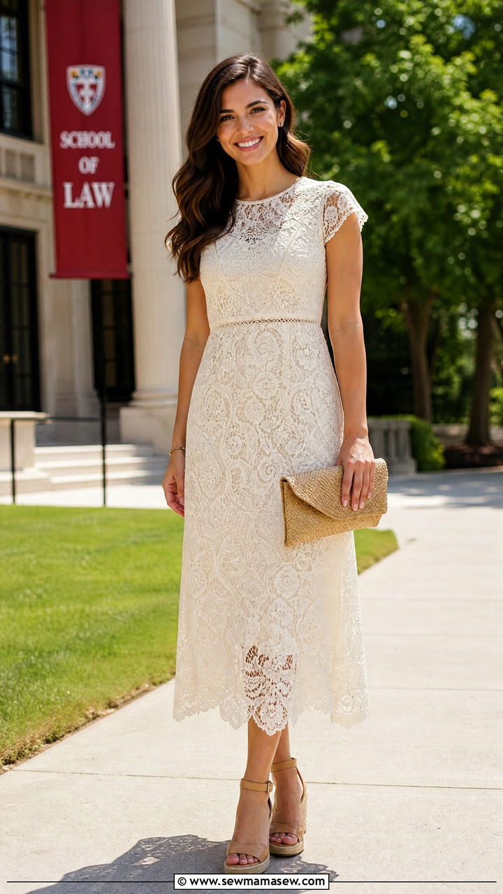 Ivory Lace Dress With Wedge Espadrilles For Outdoor Graduation - 25 Law school graduation outfits